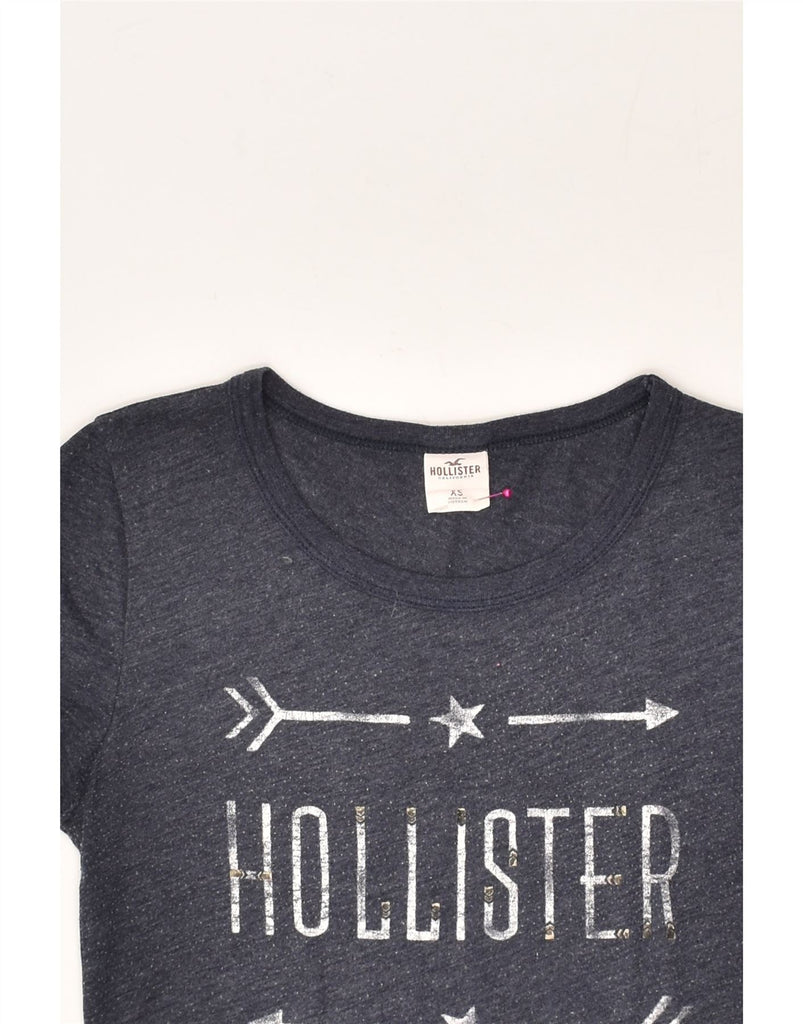 HOLLISTER Womens Graphic T-Shirt Top UK 4 XS Navy Blue Cotton | Vintage Hollister | Thrift | Second-Hand Hollister | Used Clothing | Messina Hembry 