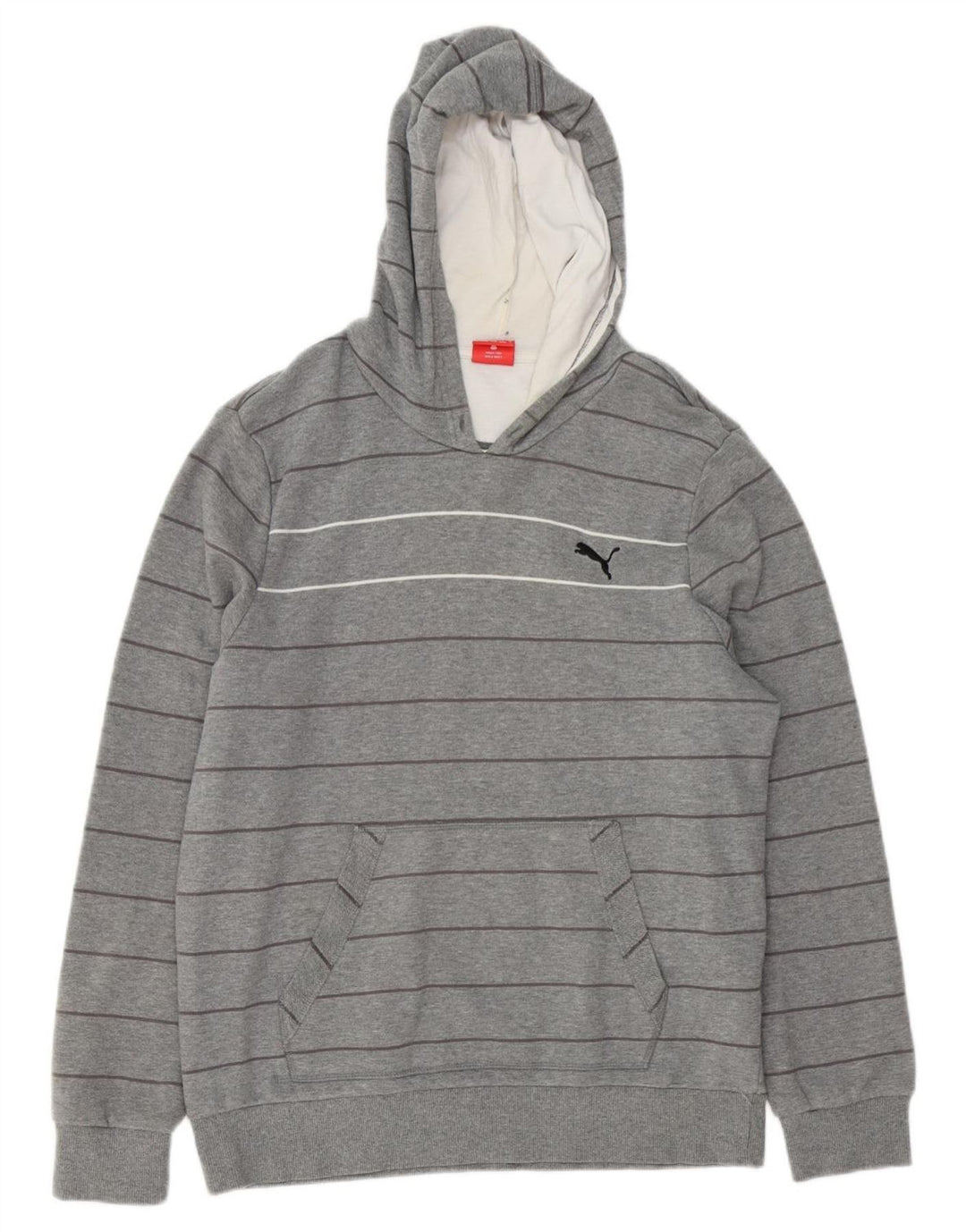 PUMA Mens Hoodie Jumper Large Grey Striped Cotton