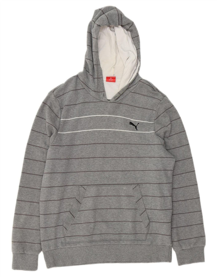 PUMA Mens Hoodie Jumper Large Grey Striped Cotton