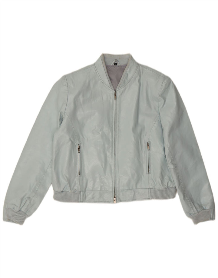 Vintage Womens Crop Faux Leather Bomber Jacket IT 44 Medium Blue