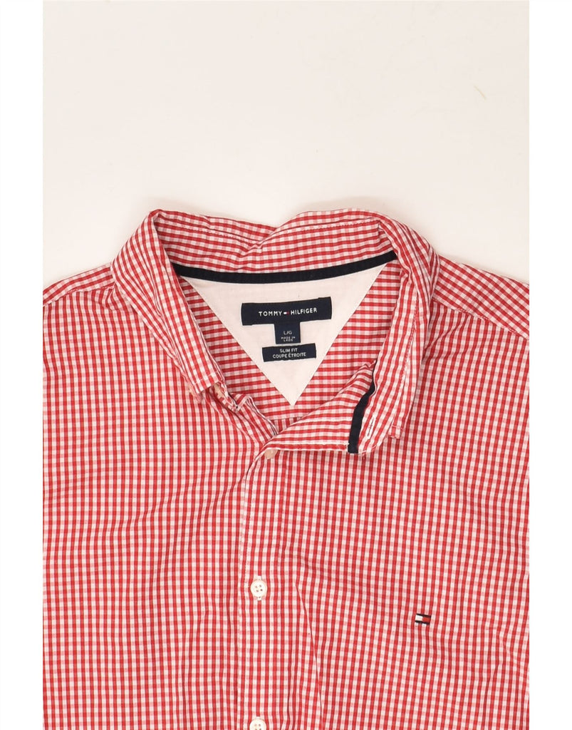 TOMMY HILFIGER Mens Etroite Slim Fit Shirt Large Red Check Cotton | Vintage Tommy Hilfiger | Thrift | Second-Hand Tommy Hilfiger | Used Clothing | Messina Hembry 