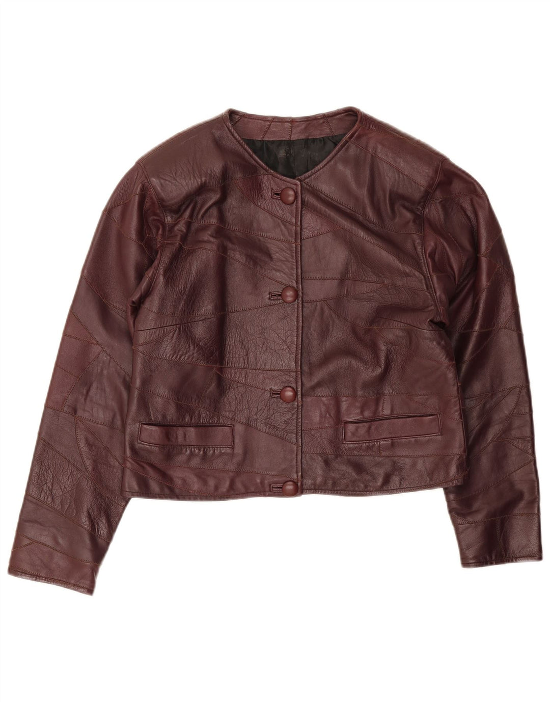 Vintage Womens Leather Jacket UK 14 Medium Burgundy Patchwork