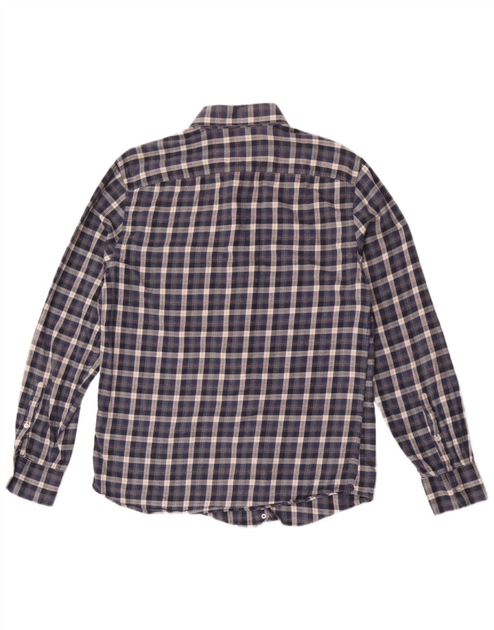 Reiss Mens Regular Fit Flannel Shirt Large Navy Blue Check Cotton