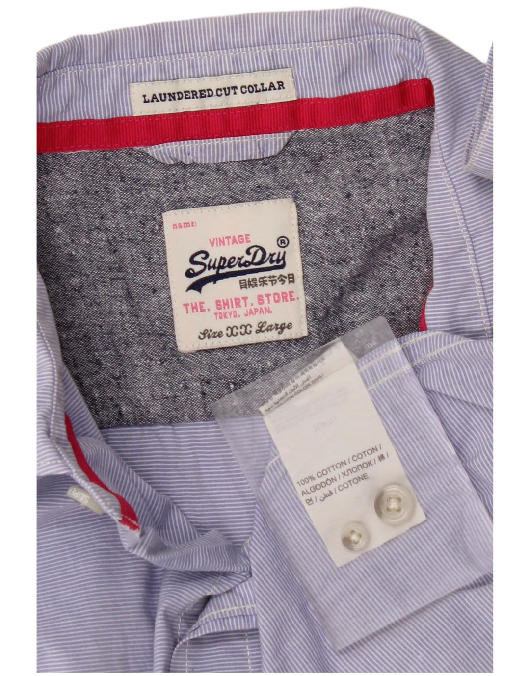 SUPERDRY Mens Shirt 2XL Blue Pinstripe Cotton