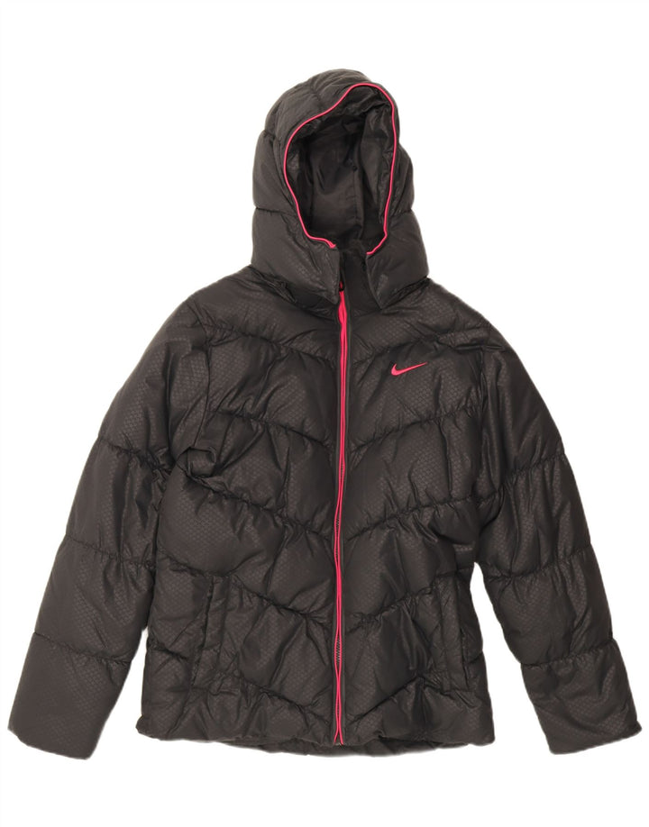 Nike Girls Hooded Padded Jacket 13-14 Years XL Black Polyester