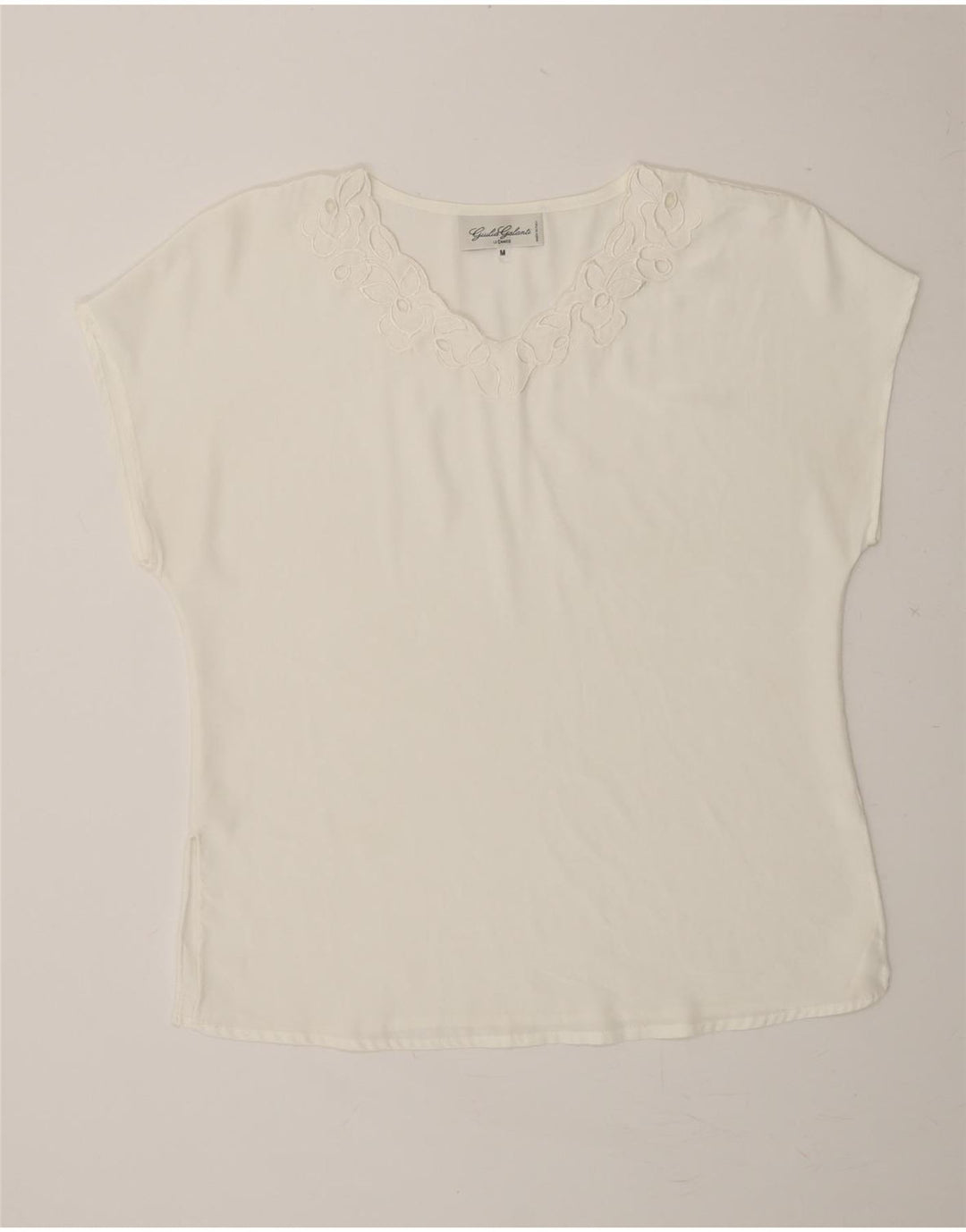 GIULIA GALANTI Womens Short Sleeve Blouse Top UK 14 Medium Off White Vintage Giulia Galanti and Second-Hand Giulia Galanti from Messina Hembry 