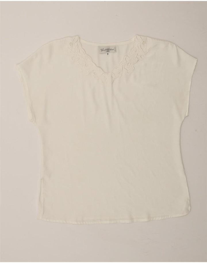 GIULIA GALANTI Womens Short Sleeve Blouse Top UK 14 Medium Off White Vintage Giulia Galanti and Second-Hand Giulia Galanti from Messina Hembry 