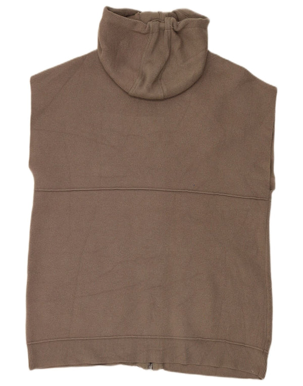 Zara Mens Hooded Sleeveless Cardigan Sweater Large Brown Viscose