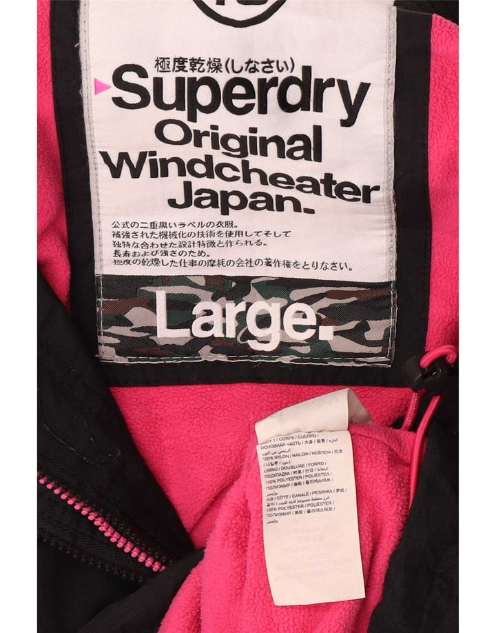 Superdry Womens Windcheater Graphic Windbreaker Jacket UK 16 Large Black