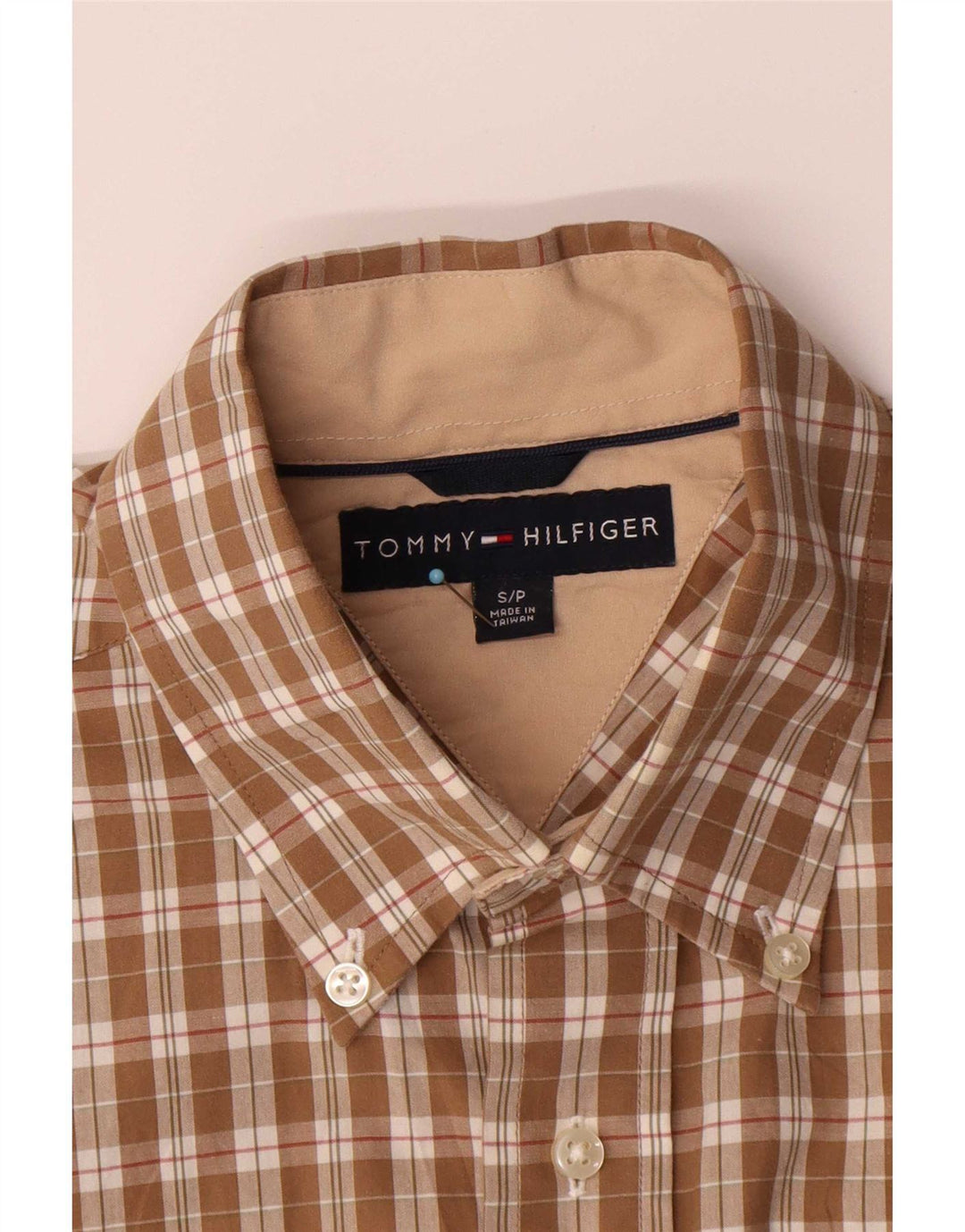 Tommy Hilfiger Mens Short Sleeve Shirt Small Brown Check Cotton