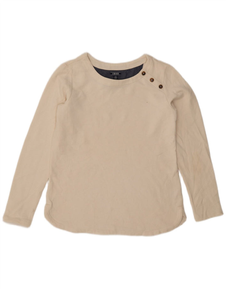 Izod Womens Top Long Sleeve UK 10 Small White Cotton