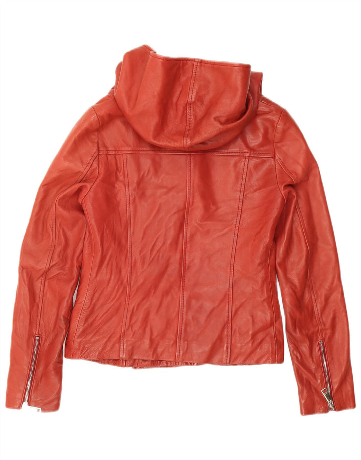 ORCIANI Womens Crop Hooded Leather Jacket UK 10 Small Red Leather
