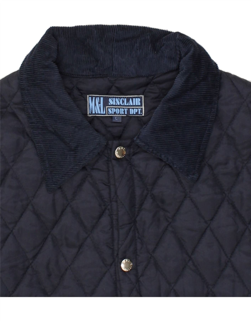 SINCLAIR Mens Quilted Jacket UK 40 Large Navy Blue Nylon Vintage Sinclair and Second-Hand Sinclair from Messina Hembry 