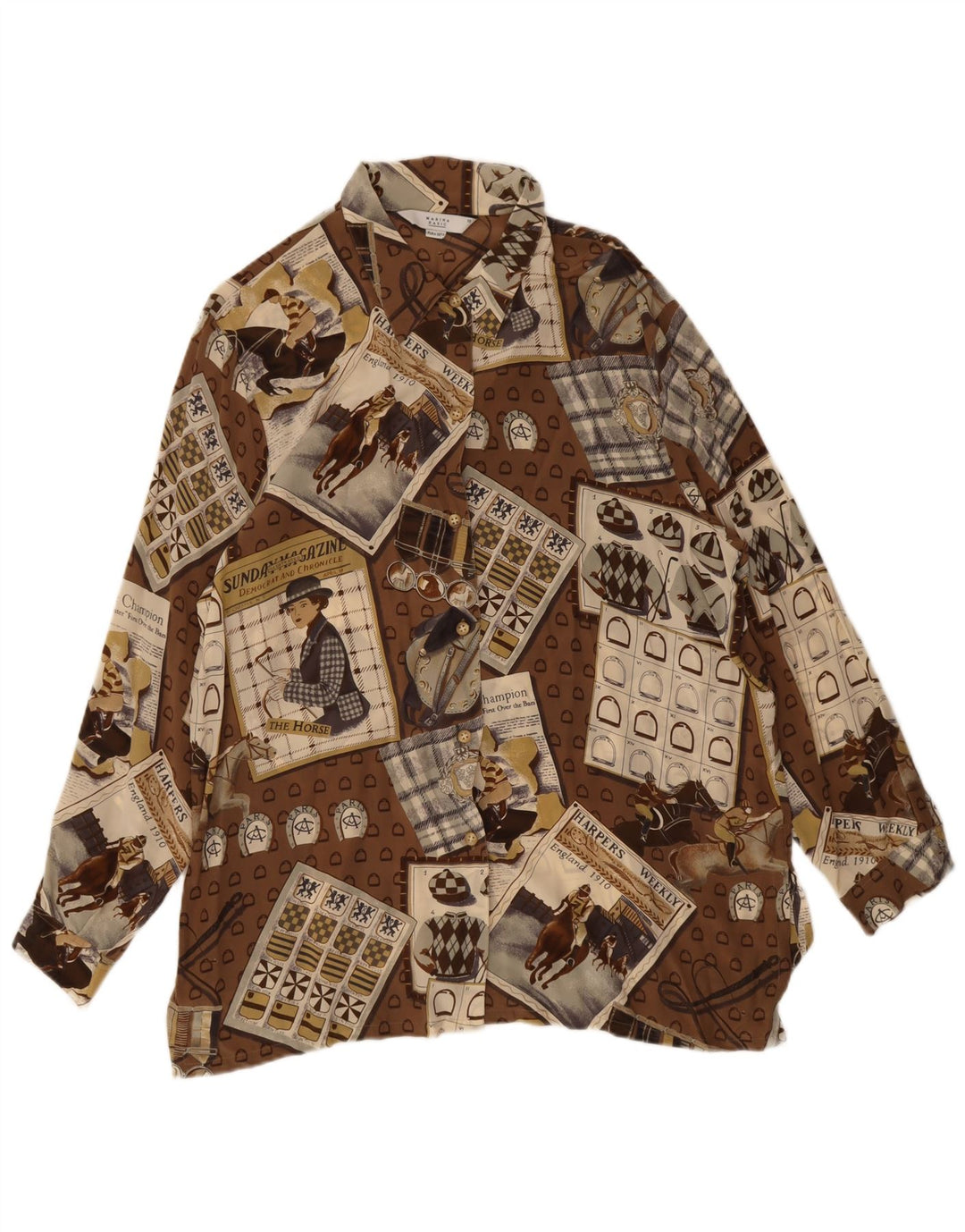 Marina Rinaldi Womens Tall Shirt Blouse Size 25 Large Brown Patchwork