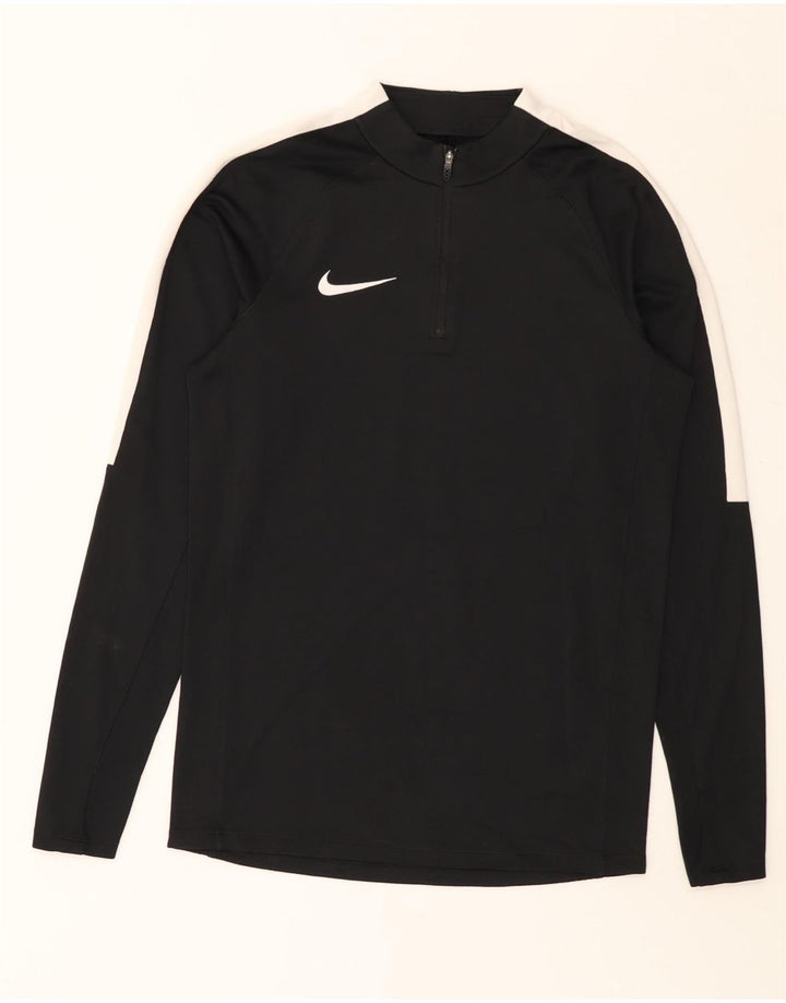 NIKE Mens Dri Fit Zip Neck Pullover Tracksuit Top Small Black Colourblock