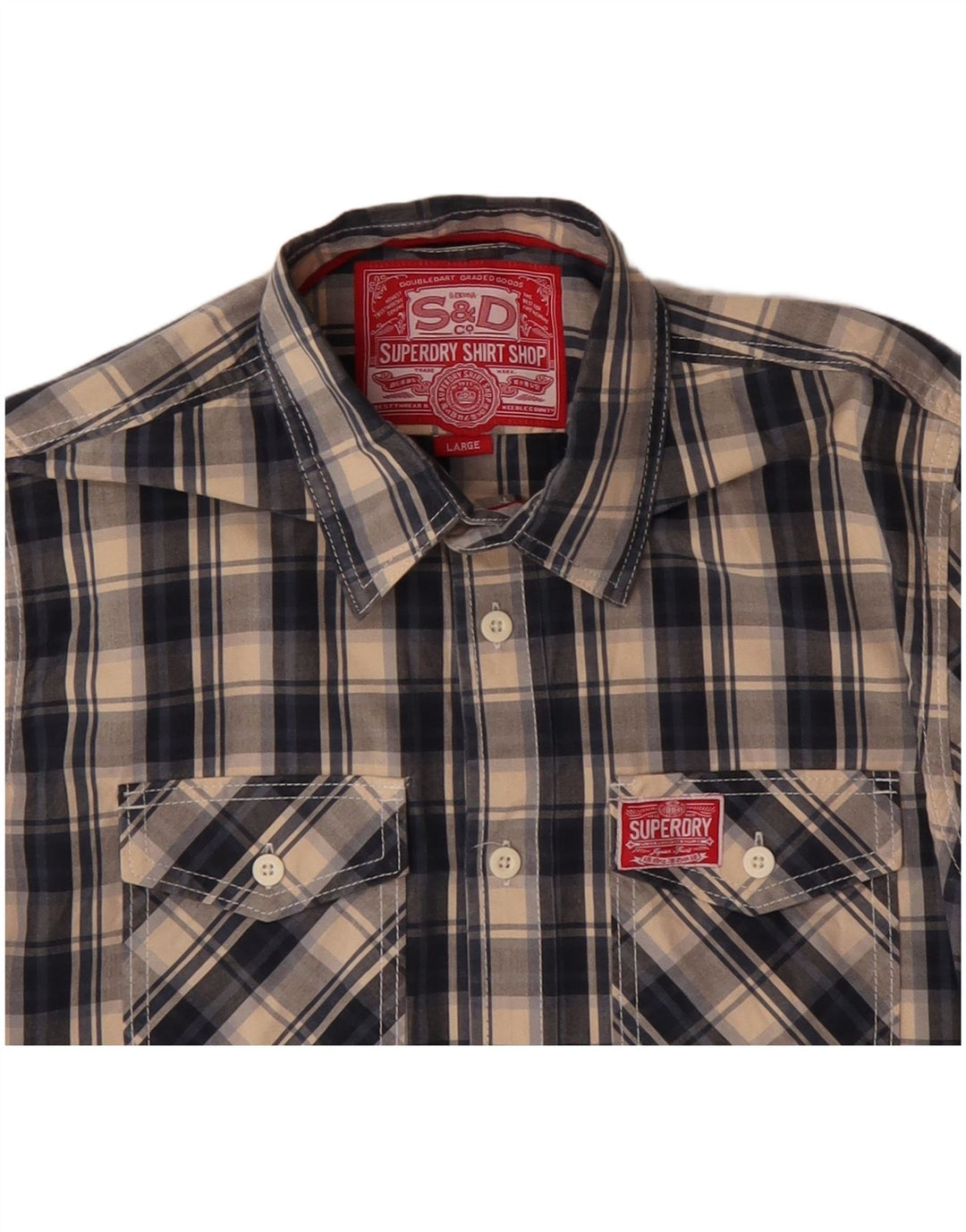 SUPERDRY Mens Shirt Large Navy Blue Check Cotton