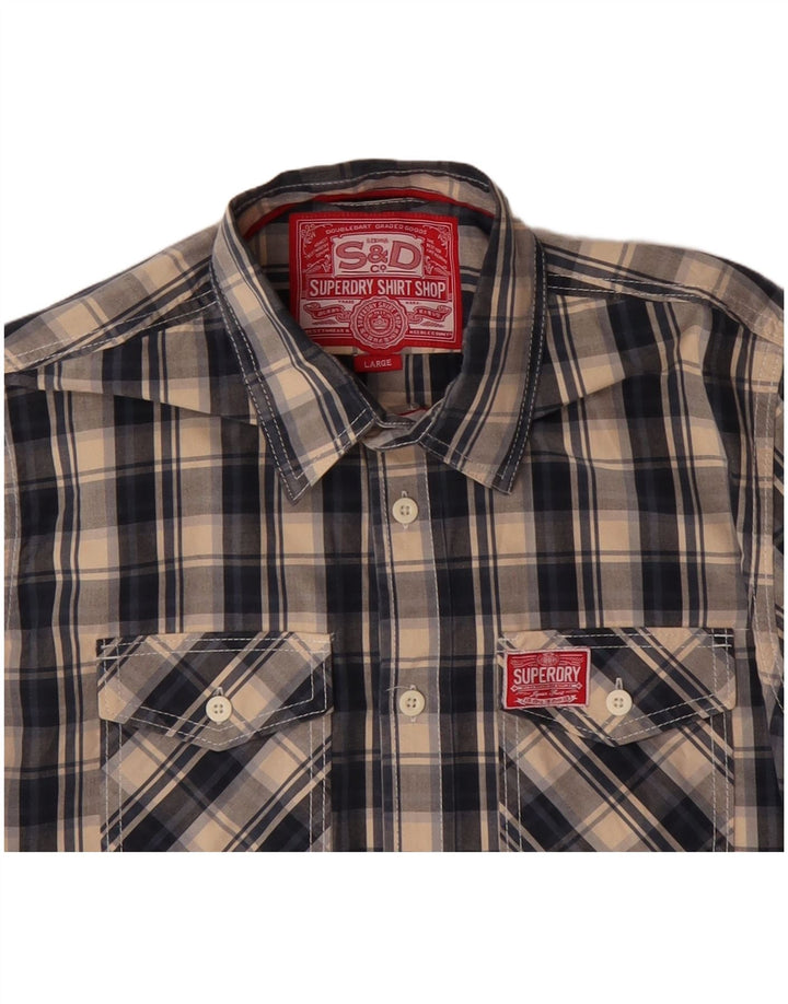 SUPERDRY Mens Shirt Large Navy Blue Check Cotton