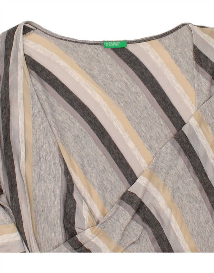 BENETTON Womens Longline Blouse Top UK 8 Small Grey Striped Vintage Benetton and Second-Hand Benetton from Messina Hembry 