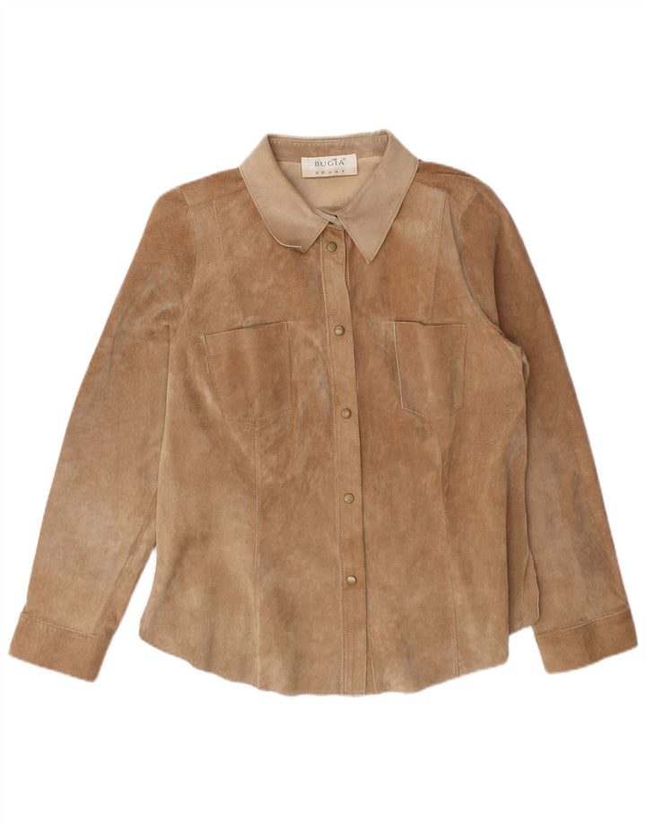 Vintage Womens Suede Shirt IT 48 XL Brown Leather