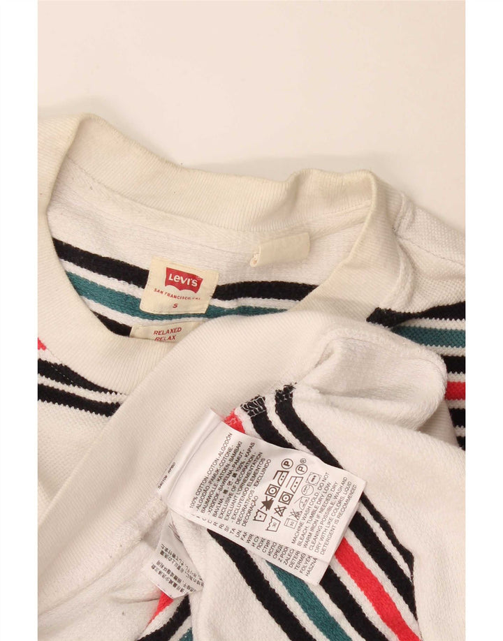 Levi's Mens Relaxed Sweatshirt Jumper Small White Striped Cotton