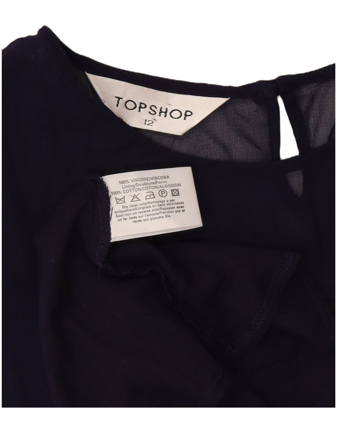Topshop Womens Sleeveless Shift Dress UK 12 Medium Navy Blue Viscose