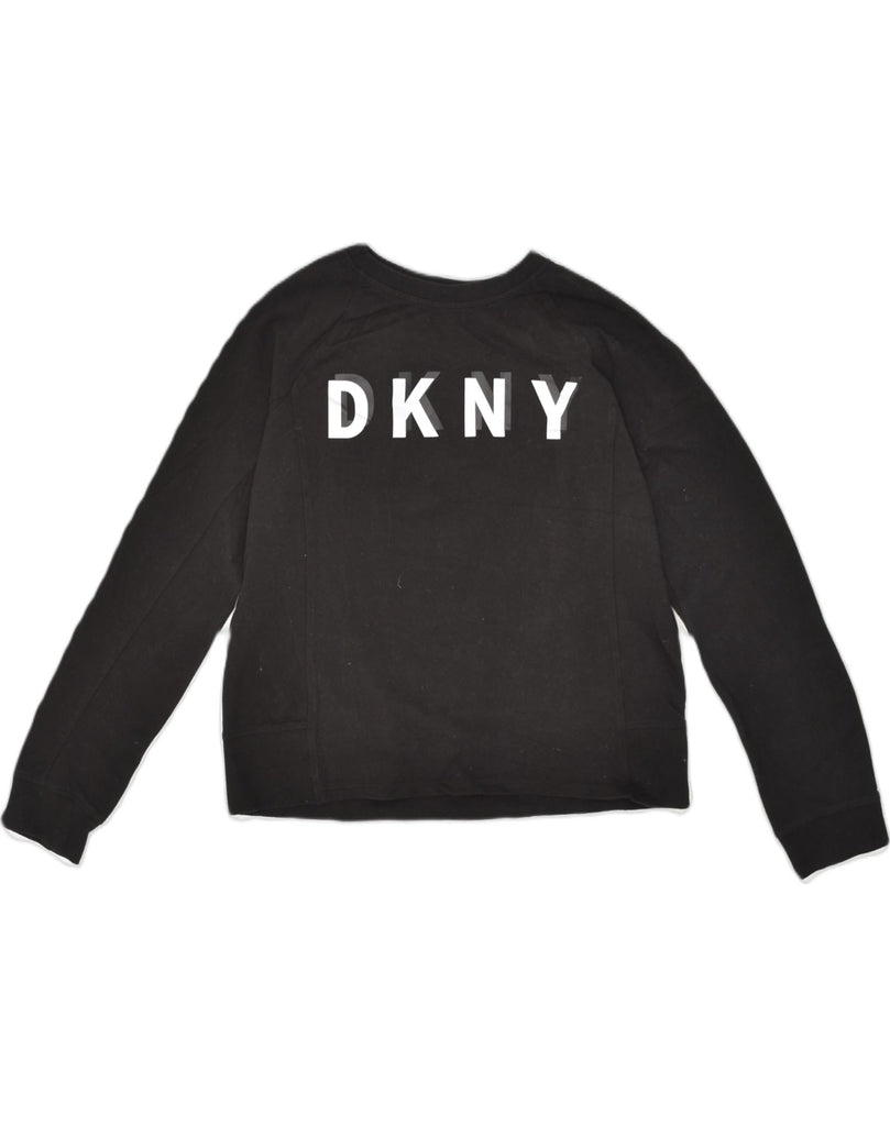 DKNY Womens Crop Graphic Sweatshirt Jumper UK 12 Medium Black Cotton | Vintage Dkny | Thrift | Second-Hand Dkny | Used Clothing | Messina Hembry 