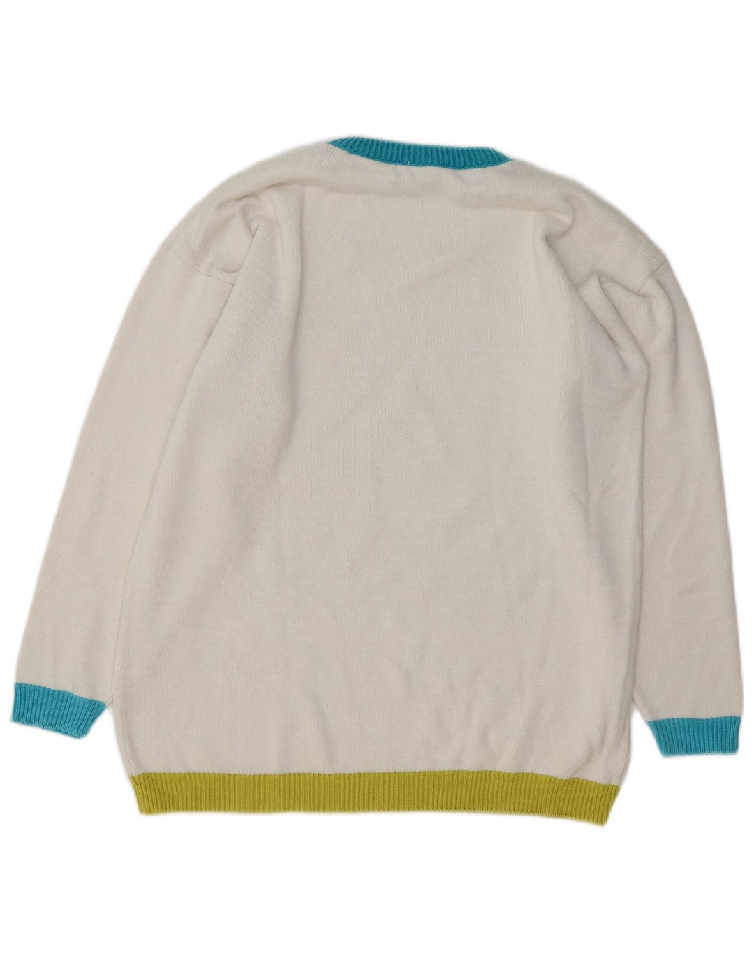 VINTAGE Womens Crew Neck Jumper Sweater UK 16 Large White Colourblock