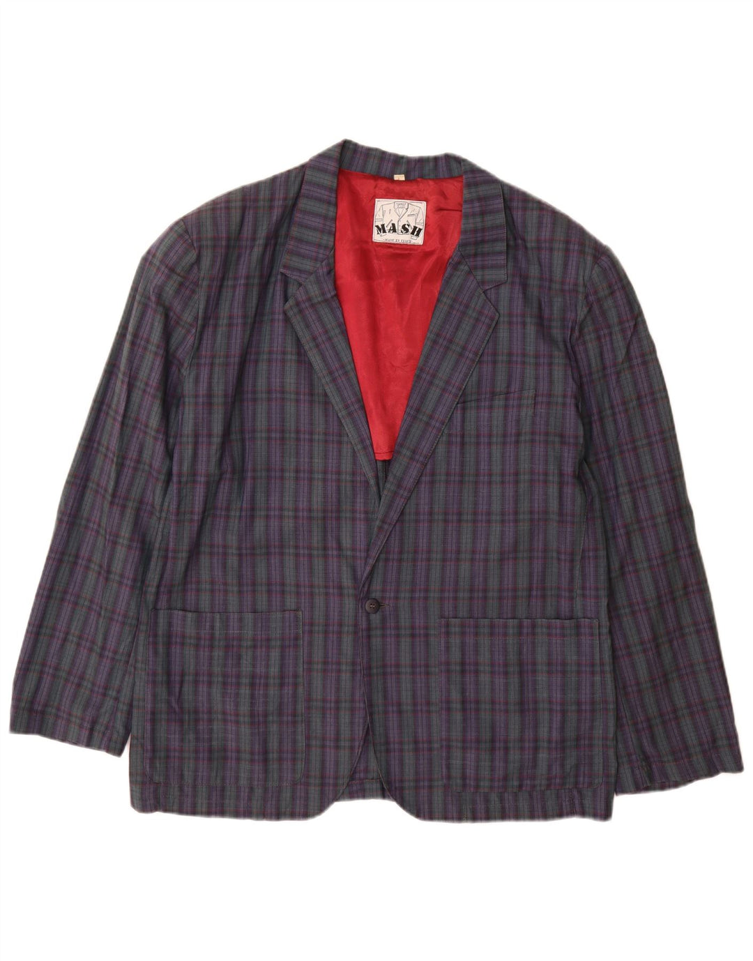 Mash Mens 1 Button Blazer Jacket UK 40 Large Purple Check Cotton