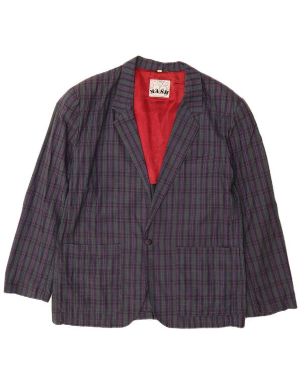 Mash Mens 1 Button Blazer Jacket UK 40 Large Purple Check Cotton