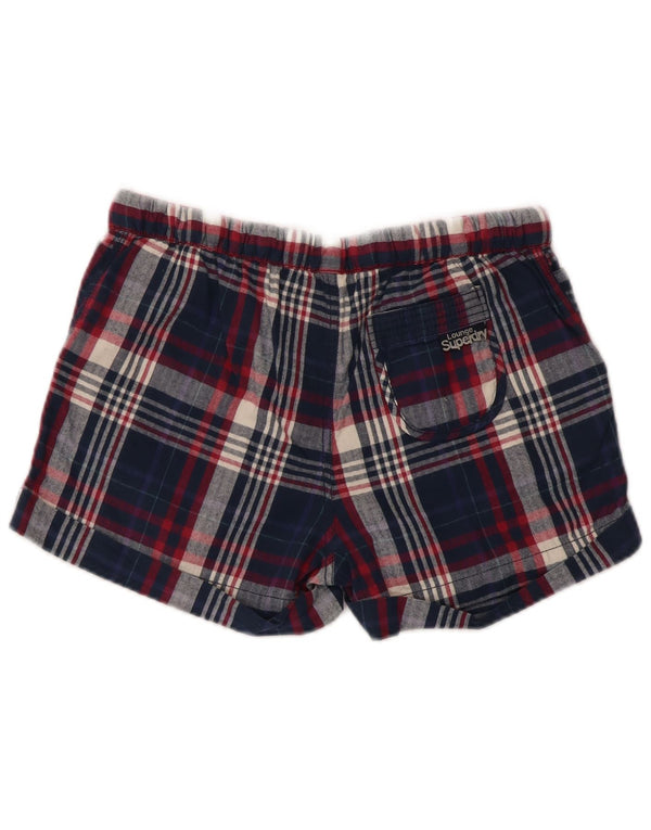 Superdry Womens Hot Pants Small W28 Navy Blue Plaid Cotton