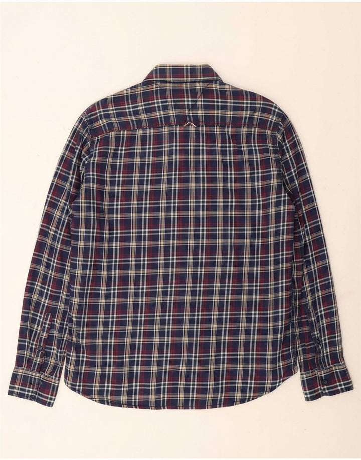 TOMMY HILFIGER Mens Flannel Shirt Large Navy Blue Check Cotton