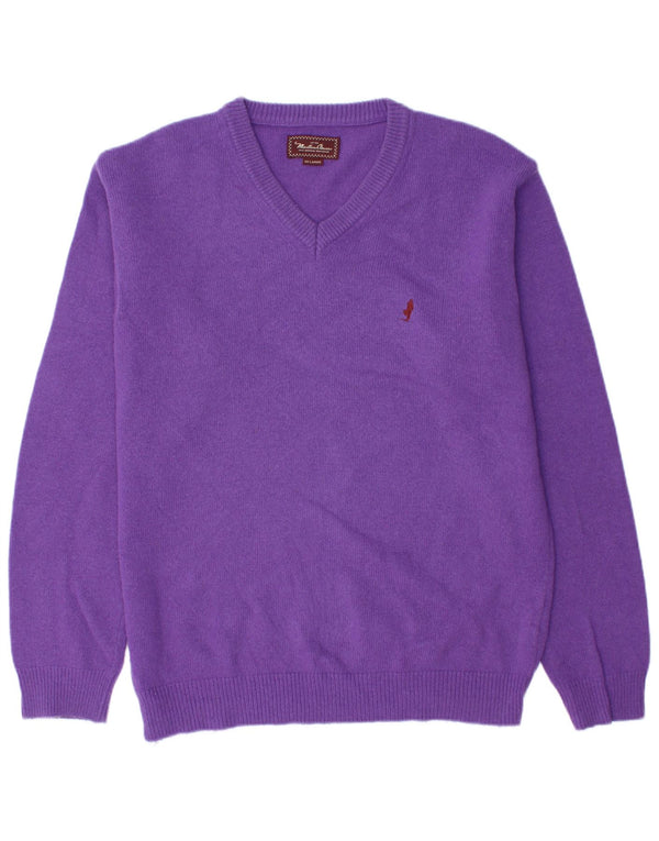 Marlboro Classics Mens V-Neck Jumper Sweater 2XL Purple Wool