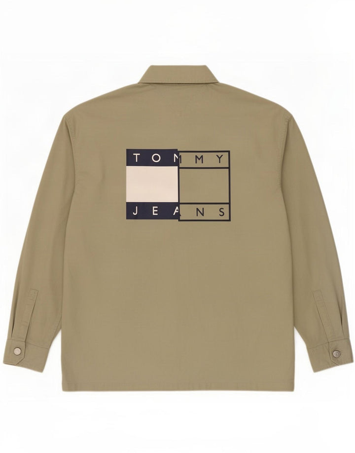 Tommy Hilfiger Mens Graphic Overshirt Shirt Large Khaki