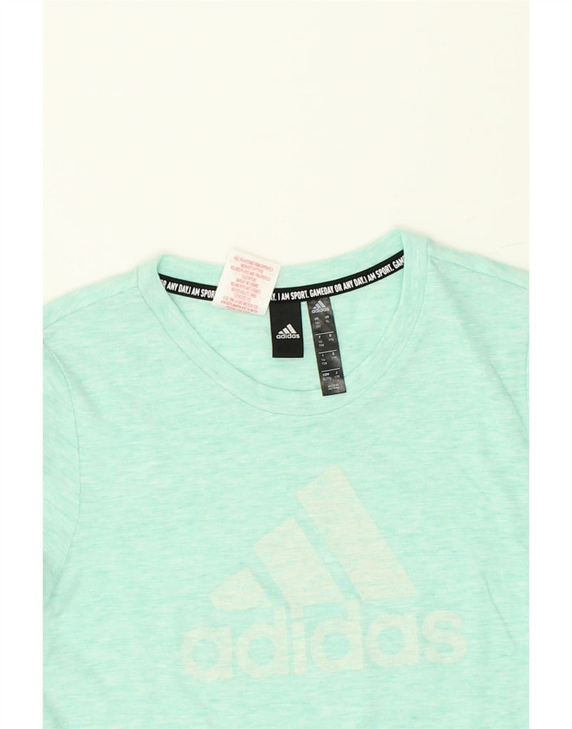 ADIDAS Girls Graphic T-Shirt Top 14-15 Years Blue Flecked Cotton | Vintage Adidas | Thrift | Second-Hand Adidas | Used Clothing | Messina Hembry 