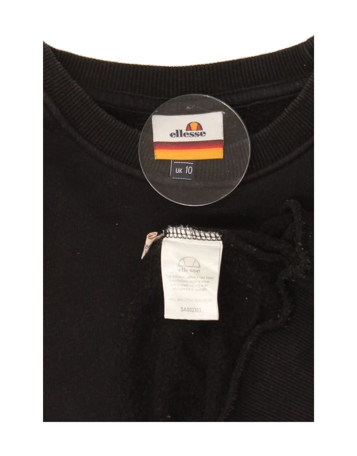 ELLESSE Womens Oversized Graphic Sweatshirt Jumper UK 10 Small Black Vintage Ellesse and Second-Hand Ellesse from Messina Hembry 