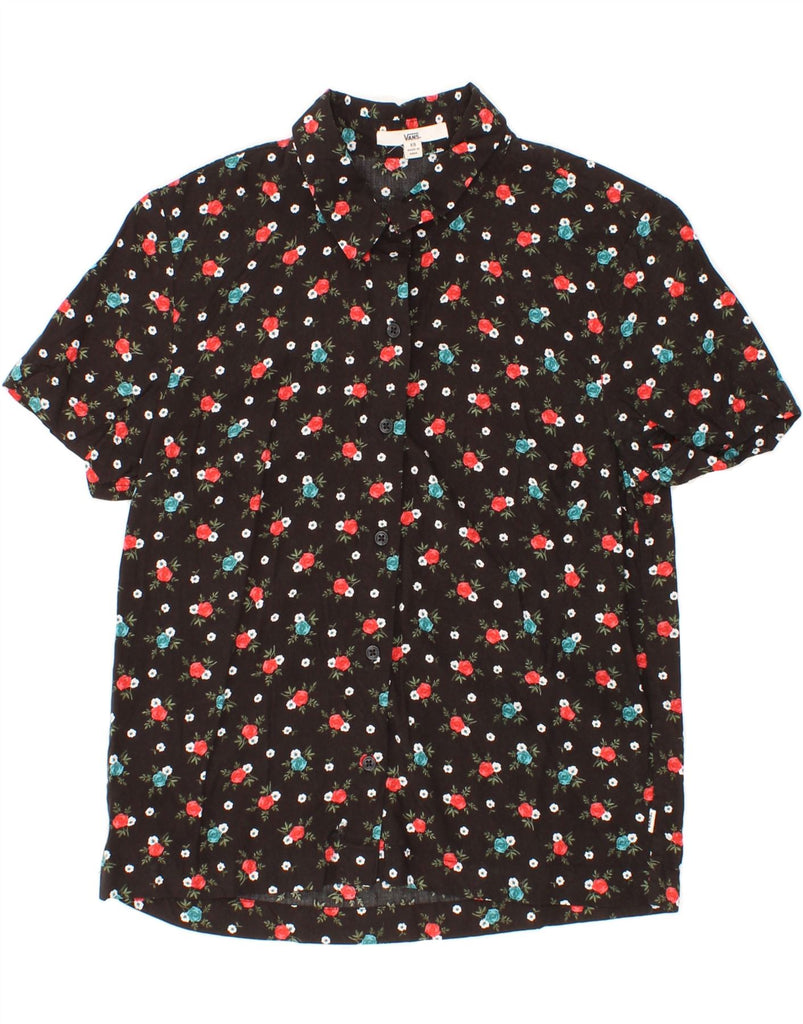 VANS Womens Oversized Short Sleeve Shirt Blouse UK 6 XS Black Floral Rayon Vintage Vans and Second-Hand Vans from Messina Hembry 