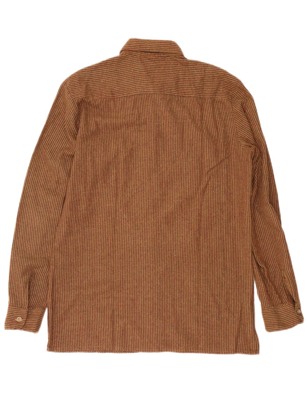 NORTONS Mens Flannel Shirt IT 50 Medium Brown Pinstripe