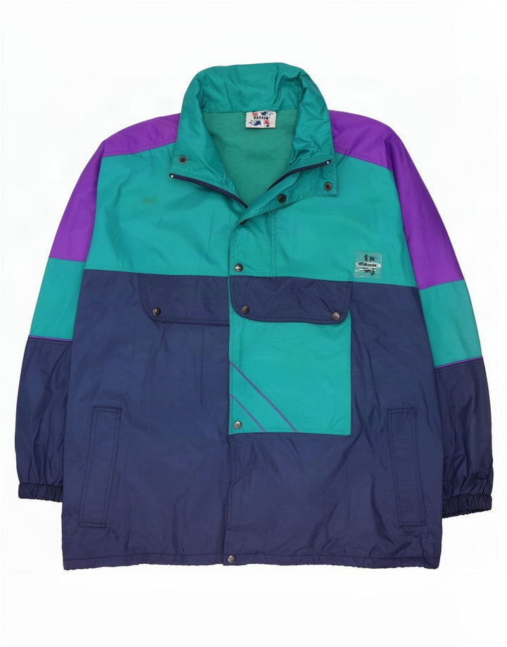 Master Mens Hooded Tracksuit Top Jacket XL Blue Colourblock Nylon