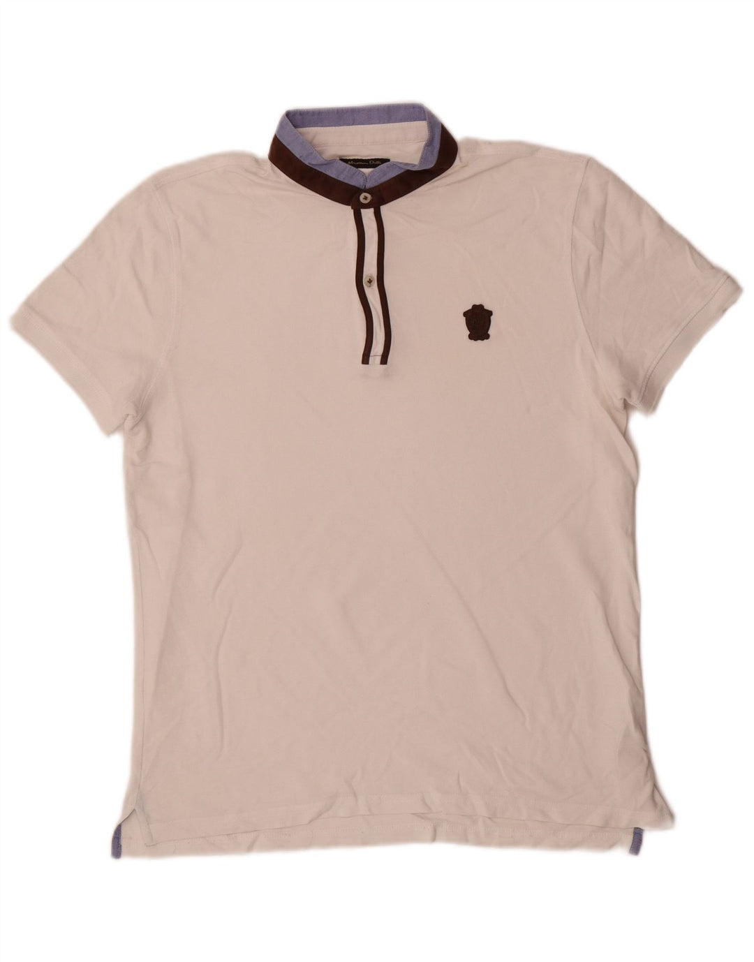 Massimo Dutti Mens Polo Shirt Medium White Colourblock Cotton