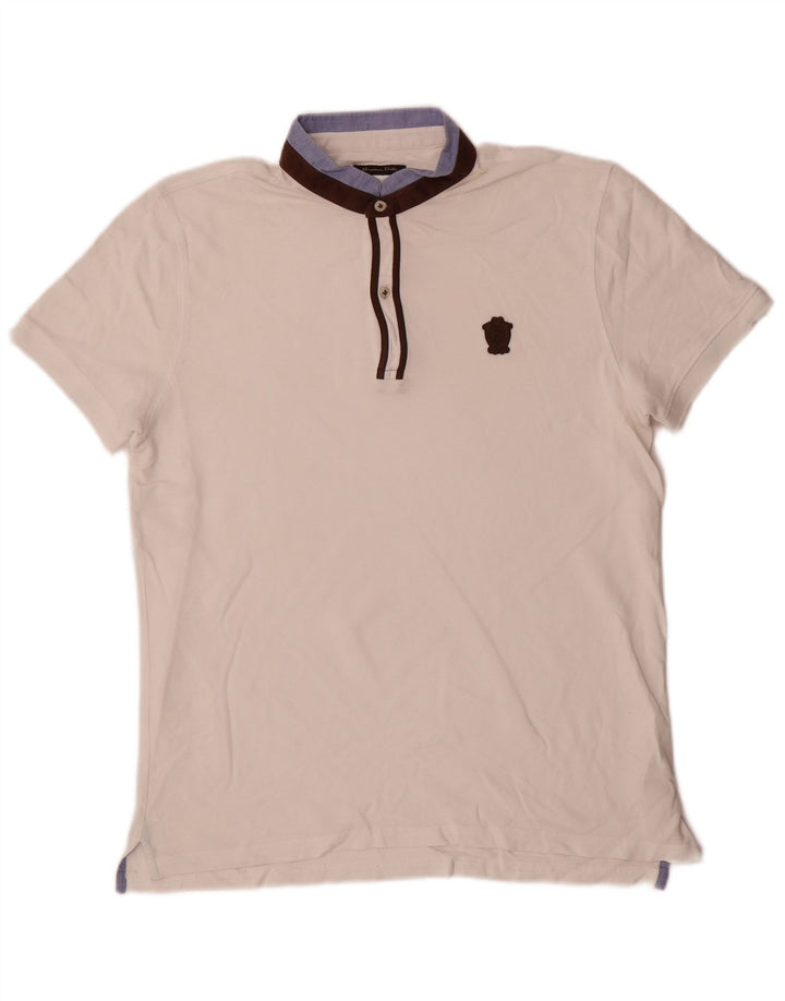 Massimo Dutti Mens Polo Shirt Medium White Colourblock Cotton