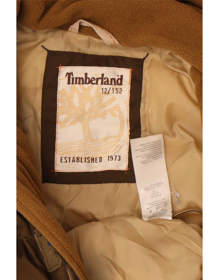 Timberland Boys Hooded Graphic Padded Jacket 11-12 Years Brown Polyester