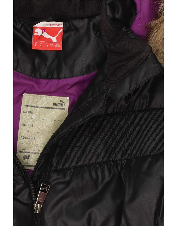 Puma Girls Hooded Padded Jacket 11-12 Years Black Polyester