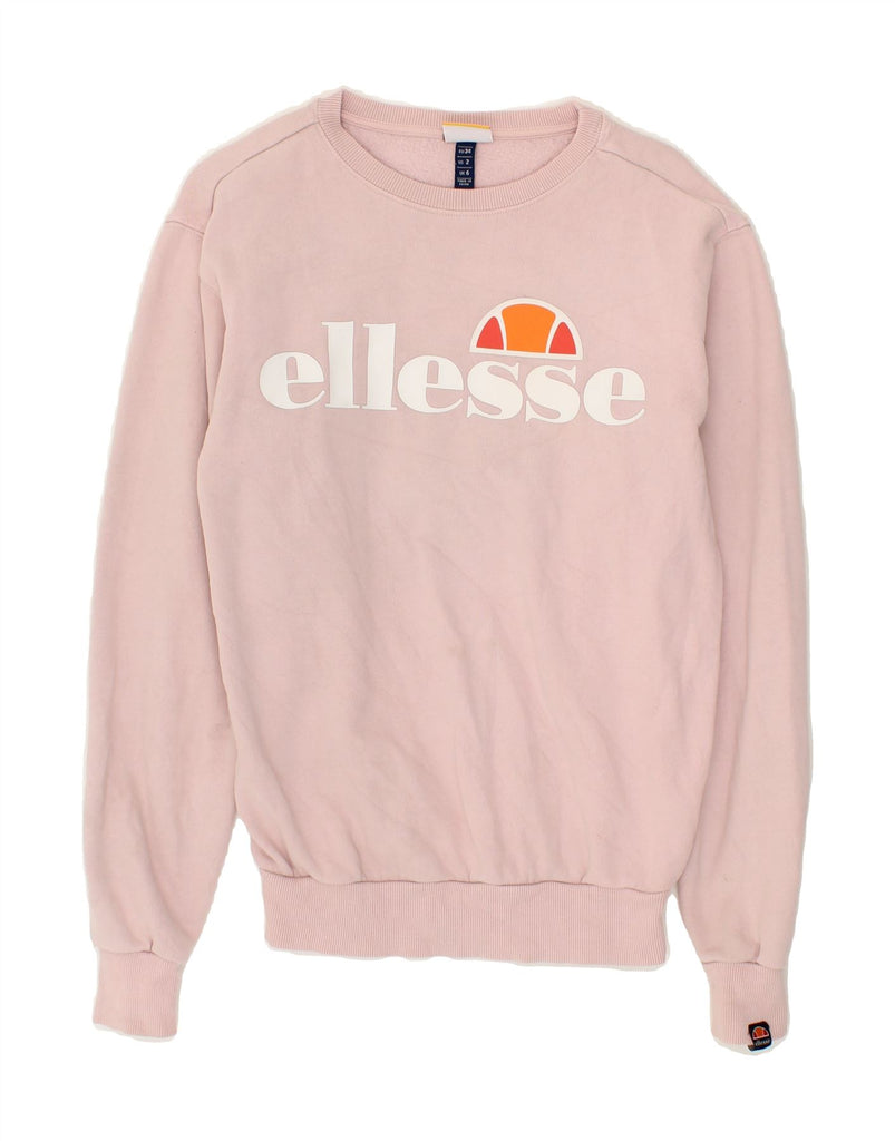 ELLESSE Womens Oversized Graphic Sweatshirt Jumper UK 6 XS Pink Vintage Ellesse and Second-Hand Ellesse from Messina Hembry 