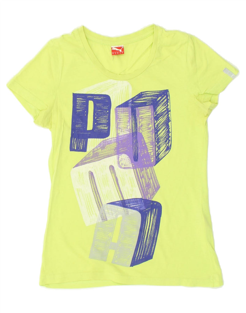 PUMA Womens Graphic T-Shirt Top UK 8 Small Yellow | Vintage Puma | Thrift | Second-Hand Puma | Used Clothing | Messina Hembry 