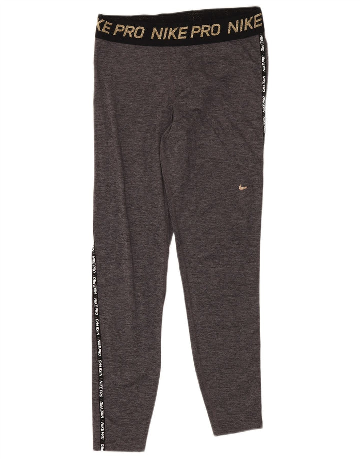 NIKE Womens Dri Fit Graphic Leggings UK 12 Medium Grey Colourblock
