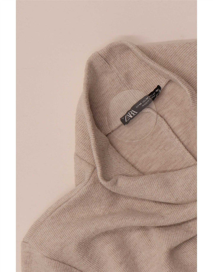 Zara Womens 3/4 Sleeve Shift Dress UK 12 Medium Beige