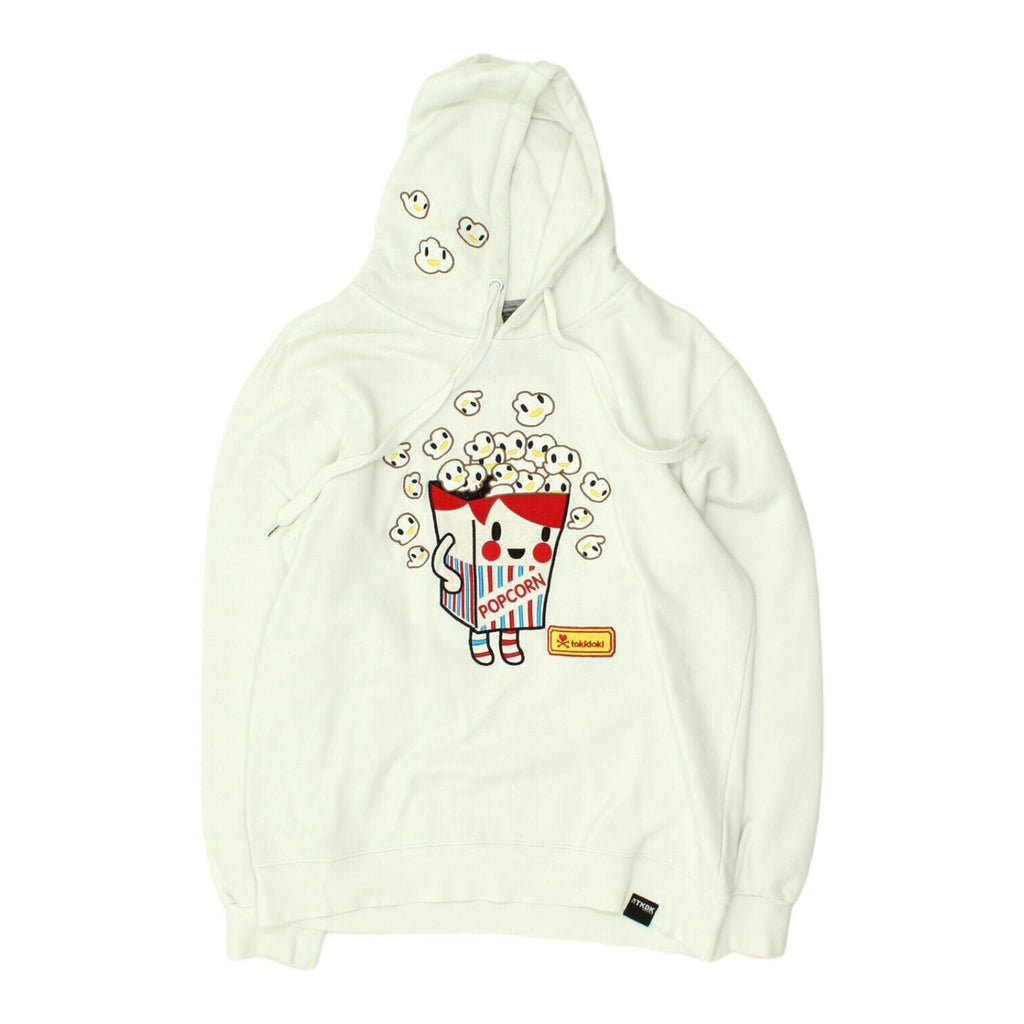 Tokidoki Popcorn Mens White Pullover Hoodie | Japanese Pop Culture Street Wear | Vintage Messina Hembry | Thrift | Second-Hand Messina Hembry | Used Clothing | Messina Hembry 