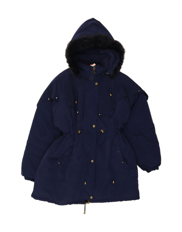 VINTAGE Womens Hooded Parka Jacket UK 20 2XL Blue Polyester Vintage Vintage and Second-Hand Vintage from Messina Hembry 