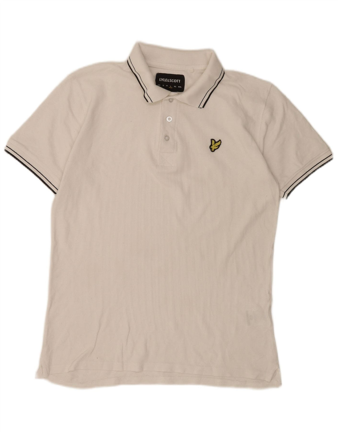 Lyle & Scott Mens Polo Shirt Large White Striped Cotton