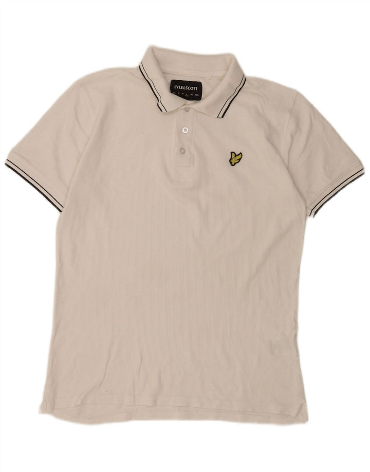 Lyle & Scott Mens Polo Shirt Large White Striped Cotton